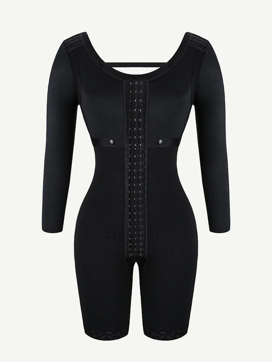 Lace Trim Hourglass Post- surgical Body Shaper With Sleeves Good Elastic