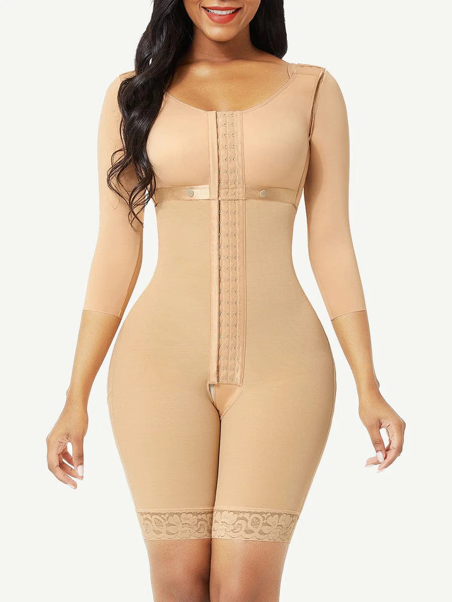 Lace Trim Hourglass Post- surgical Body Shaper With Sleeves Good Elastic