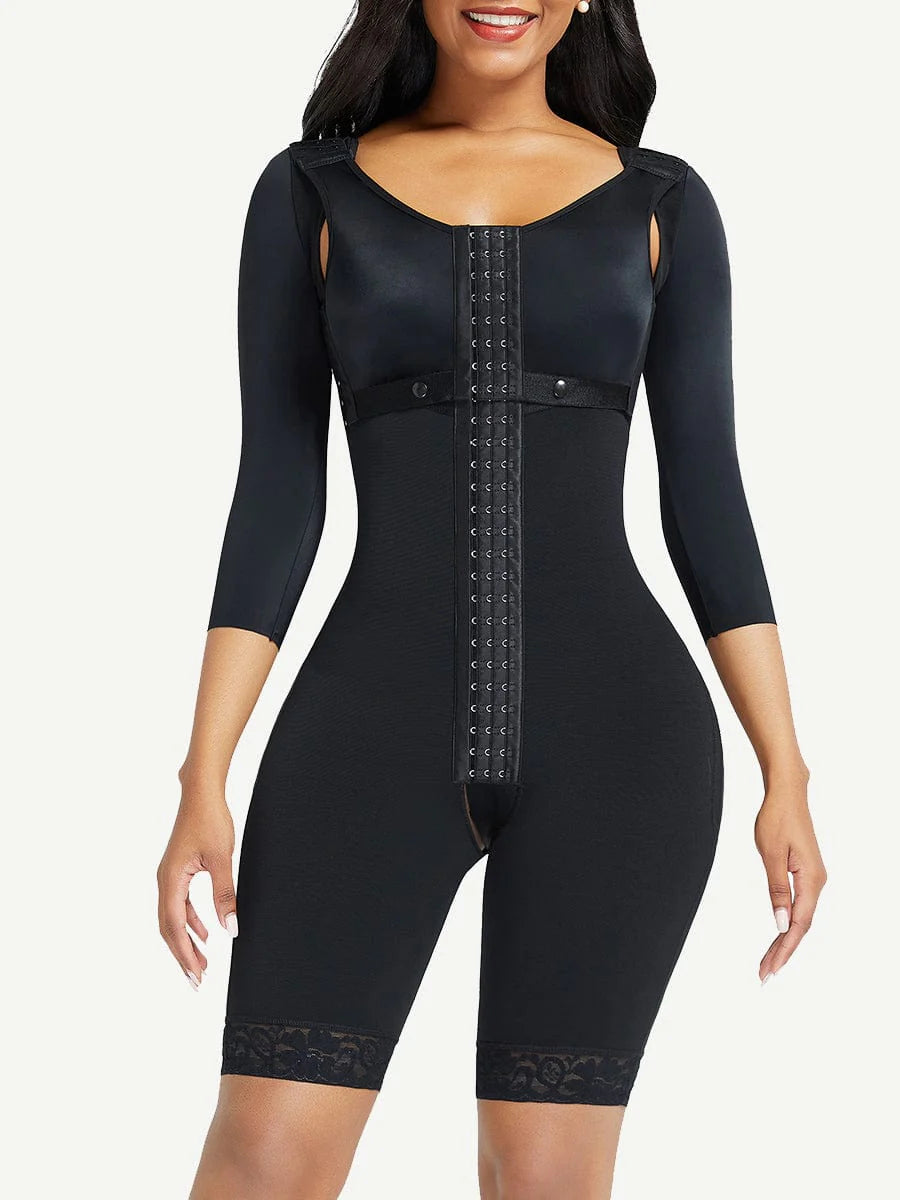 Lace Trim Hourglass Post- surgical Body Shaper With Sleeves Good Elastic