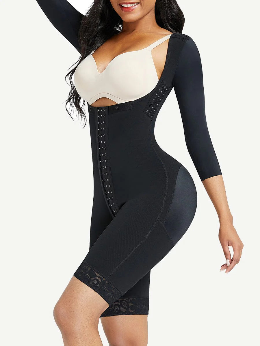 Lace Trim Hourglass Post- surgical Body Shaper With Sleeves Good Elastic